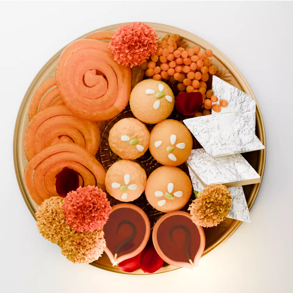 puja props and sweets thali setup Low-poly 3D model_26