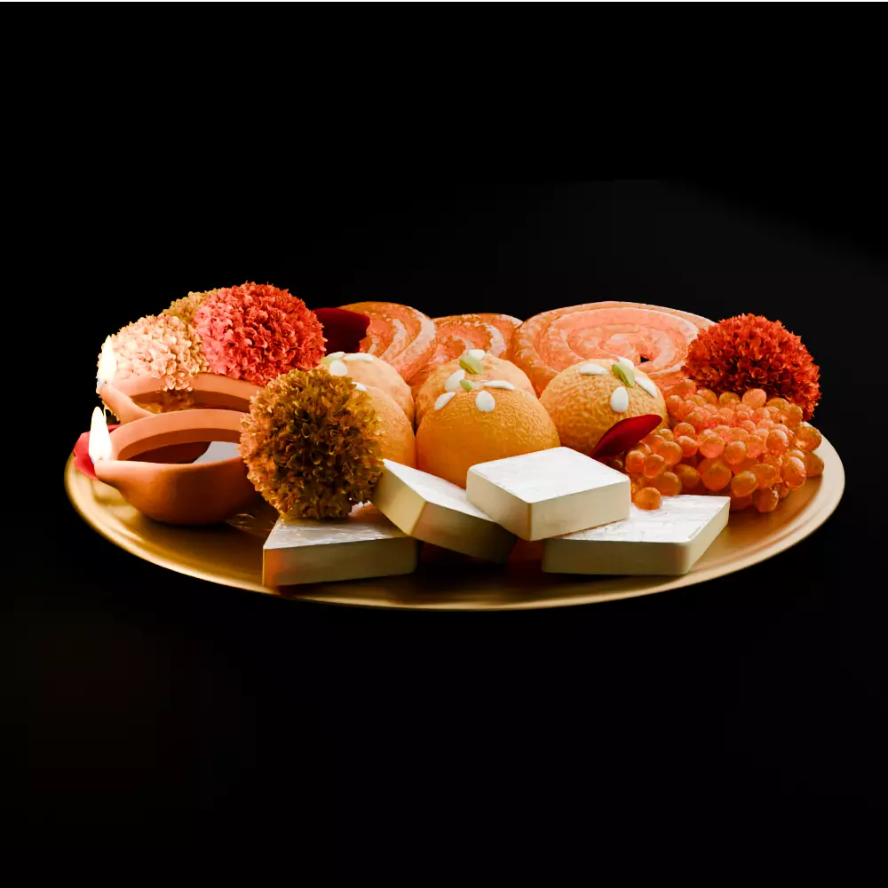 puja props and sweets thali setup Low-poly 3D model_34