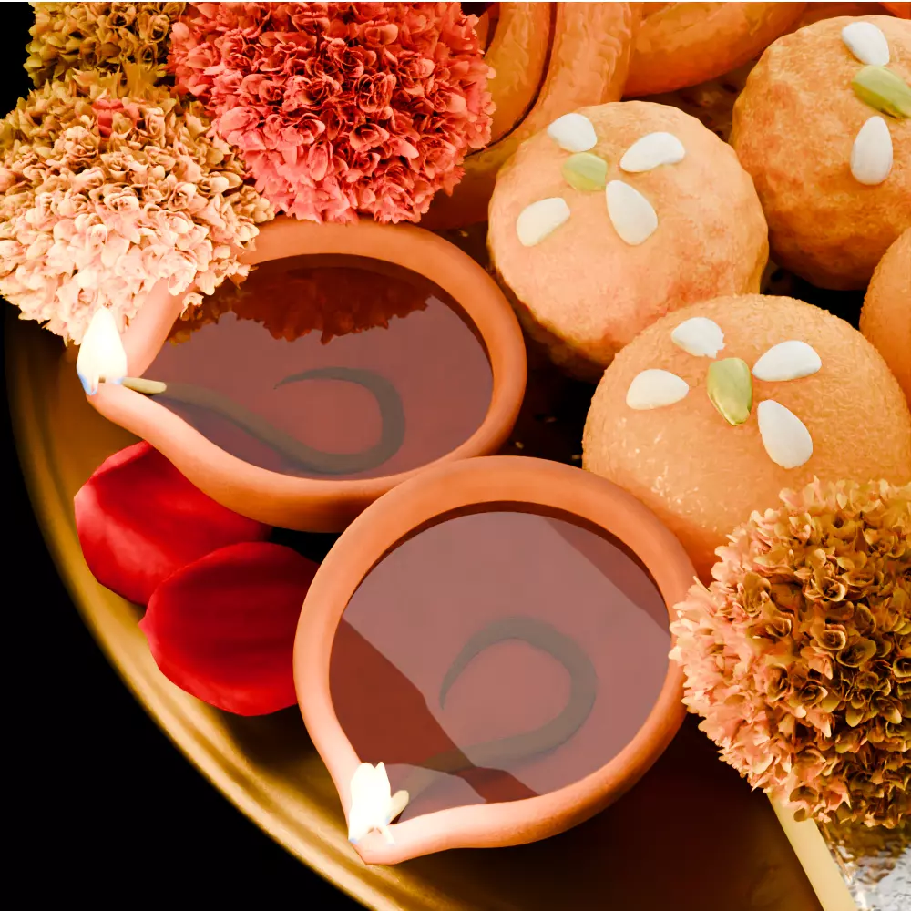 puja props and sweets thali setup Low-poly 3D model_25