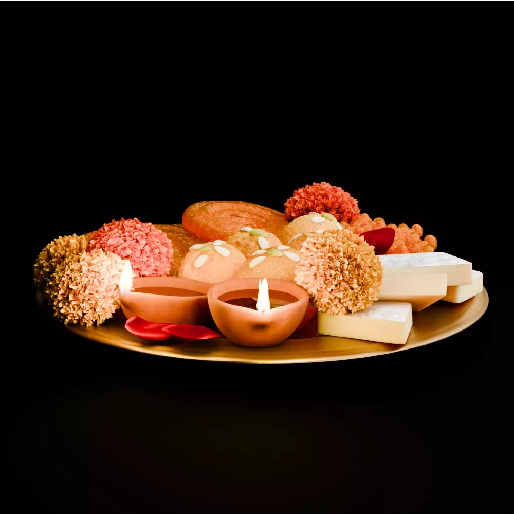 puja props and sweets thali setup Low-poly 3D model_27