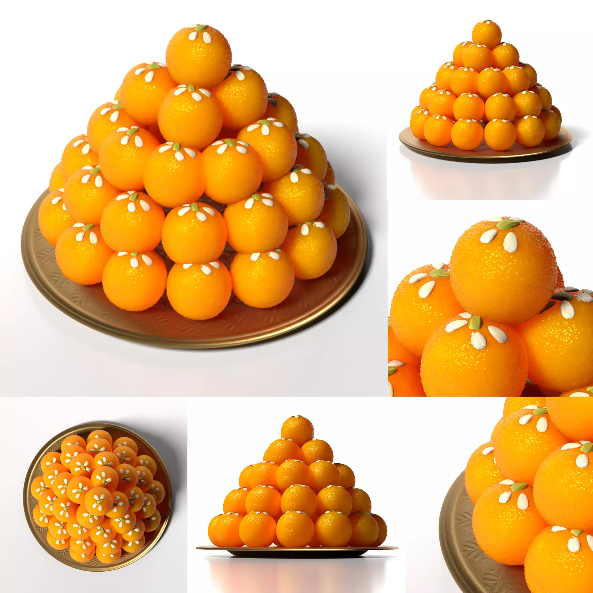 puja props and sweets thali setup Low-poly 3D model_16