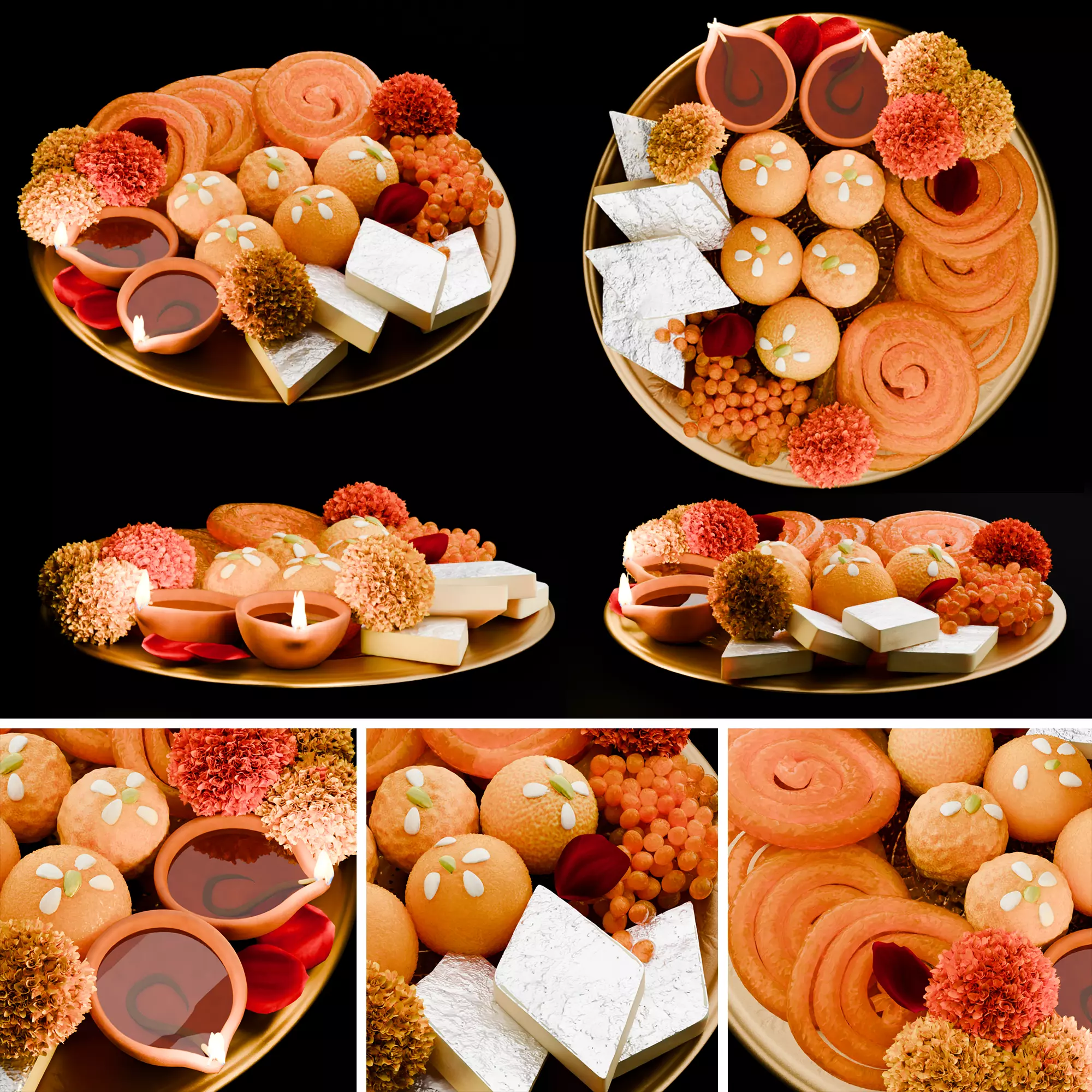 puja props and sweets thali setup Low-poly 3D model_1