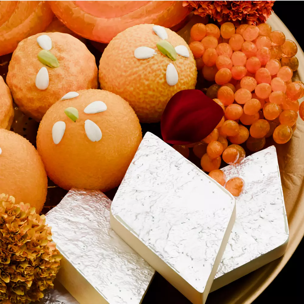 puja props and sweets thali setup Low-poly 3D model_29