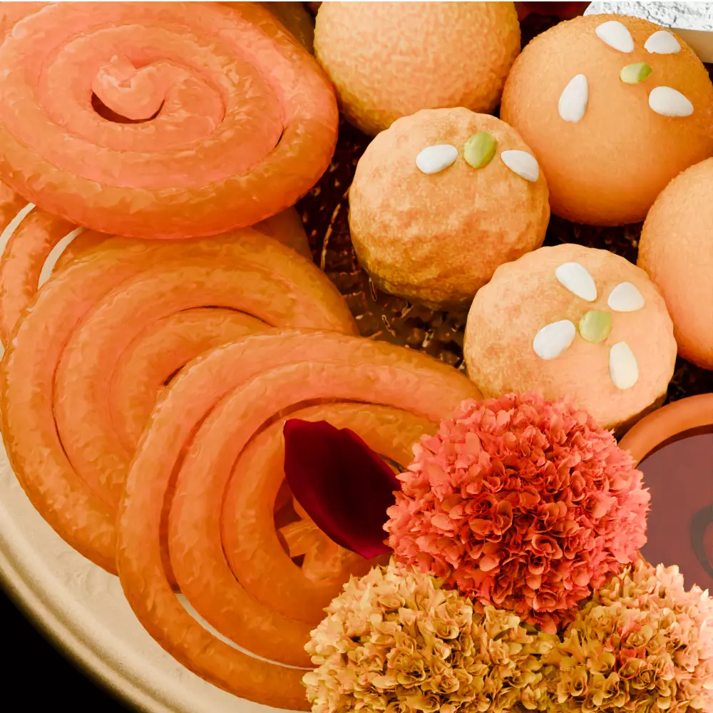 puja props and sweets thali setup Low-poly 3D model_18