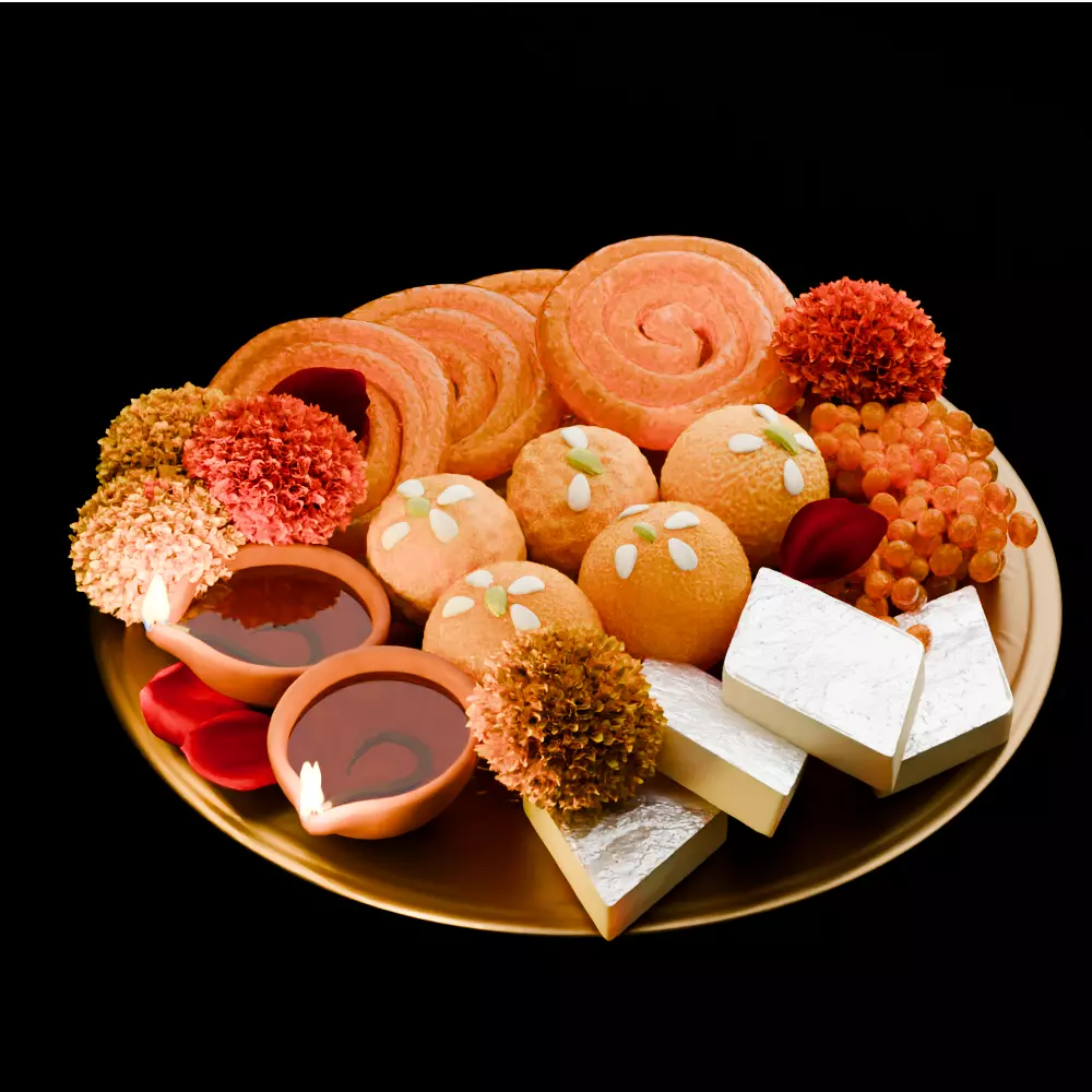 puja props and sweets thali setup Low-poly 3D model_20