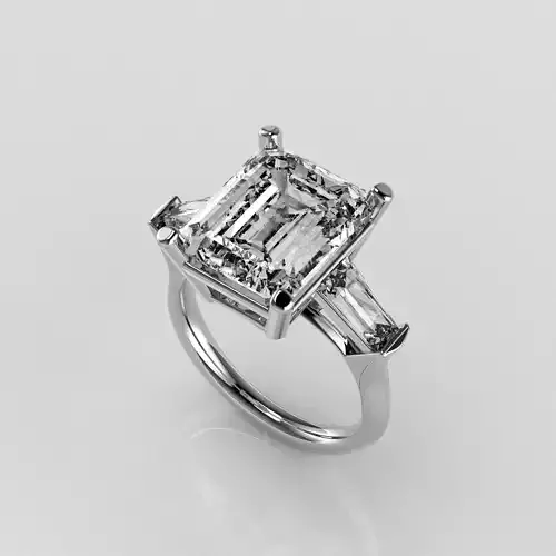 Classic Three Stone Ring - 12 x 10 Emerald cut -Tapered Baguette