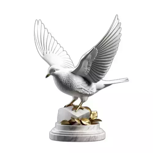 White Marble Dove Statue Golden Leaves Low-poly 3D model