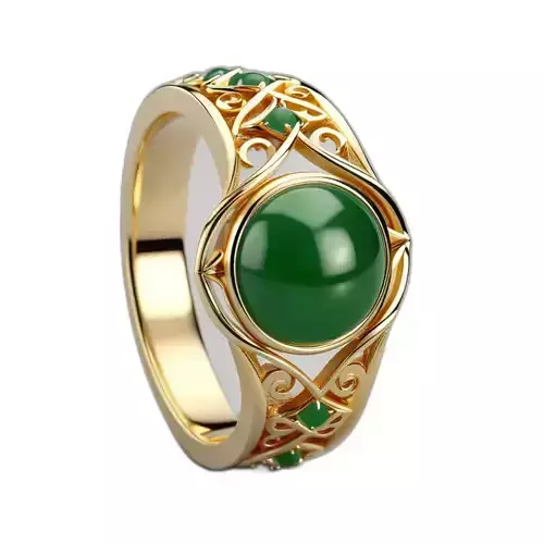 Ornate Gold Jade Gemstone Ring