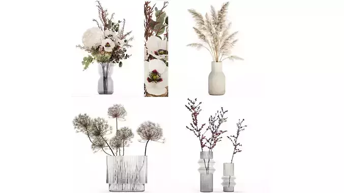  Realistic bouquets 5 hydrangea holly poppy branch glass vase 