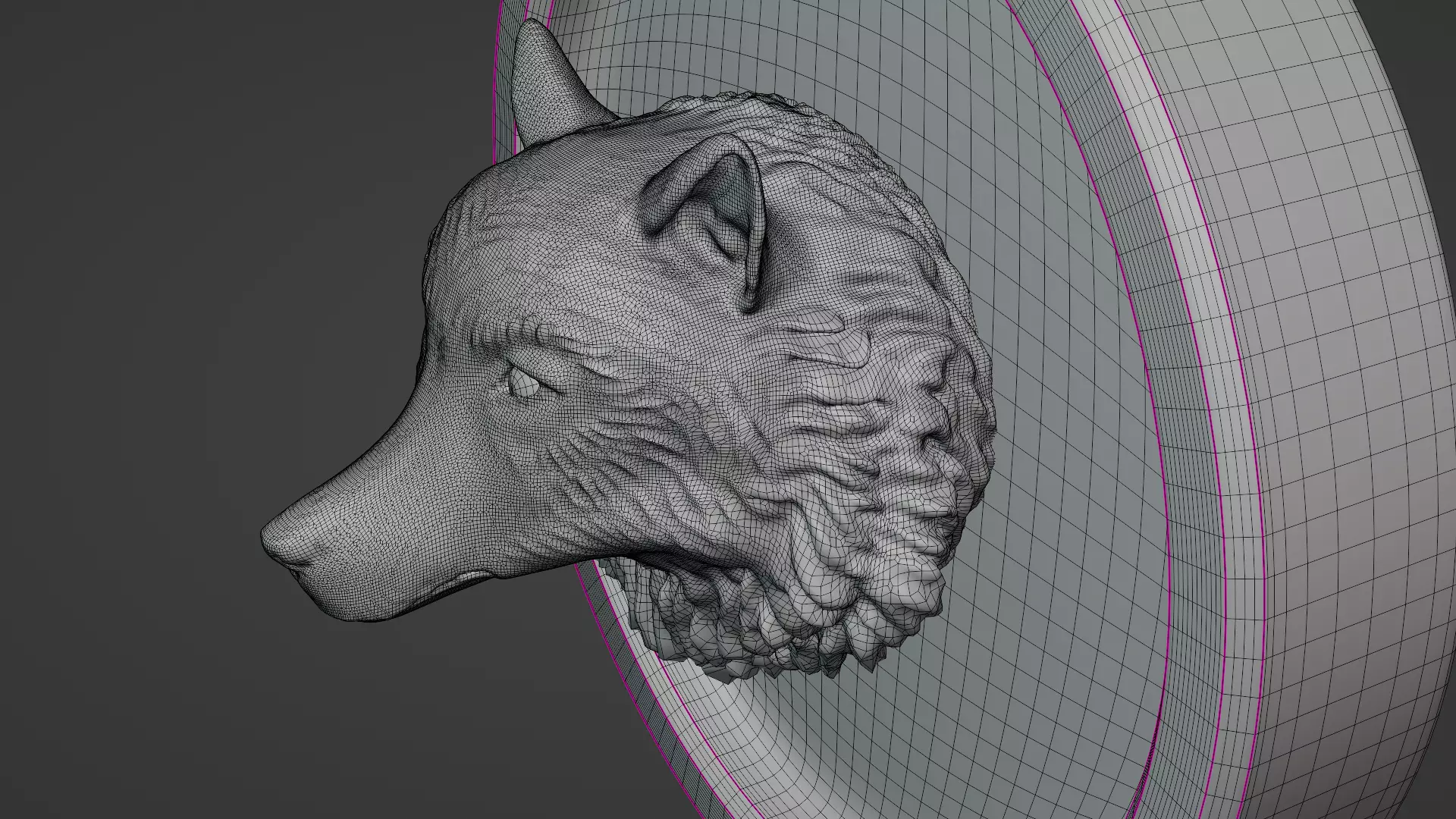 Wolf Face Relief Sculpture  Mid High Poly 3D Model 3D model_6