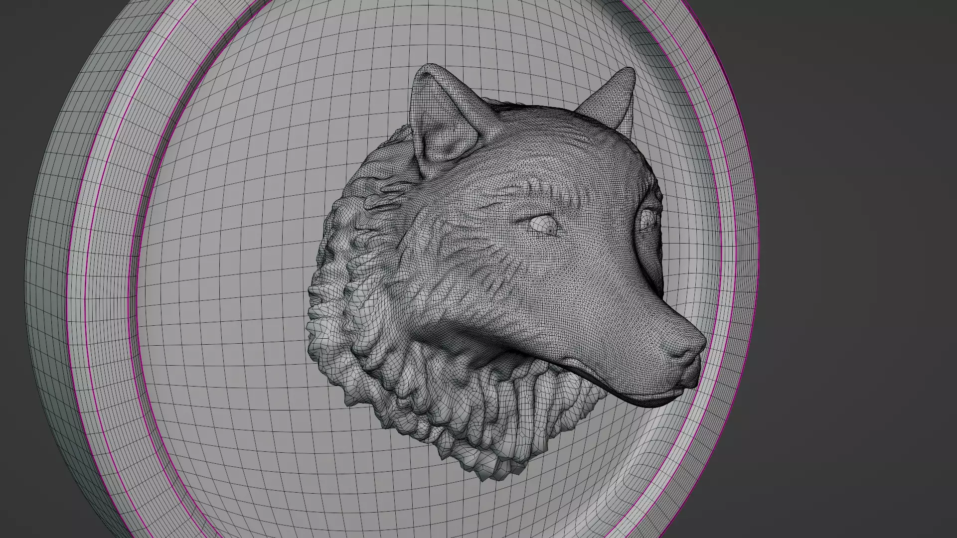 Wolf Face Relief Sculpture  Mid High Poly 3D Model 3D model_5