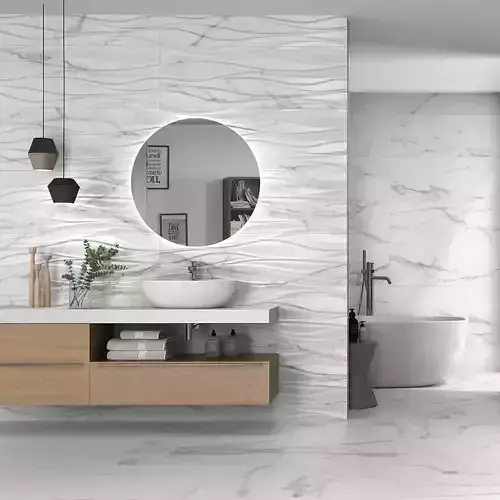 Seamless White Marble Wave Relief Wall Tile