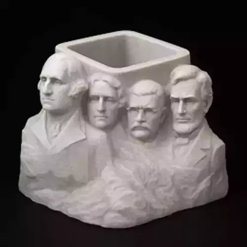 Flowing Marble Pen Holder with Mount Rushmore Statue