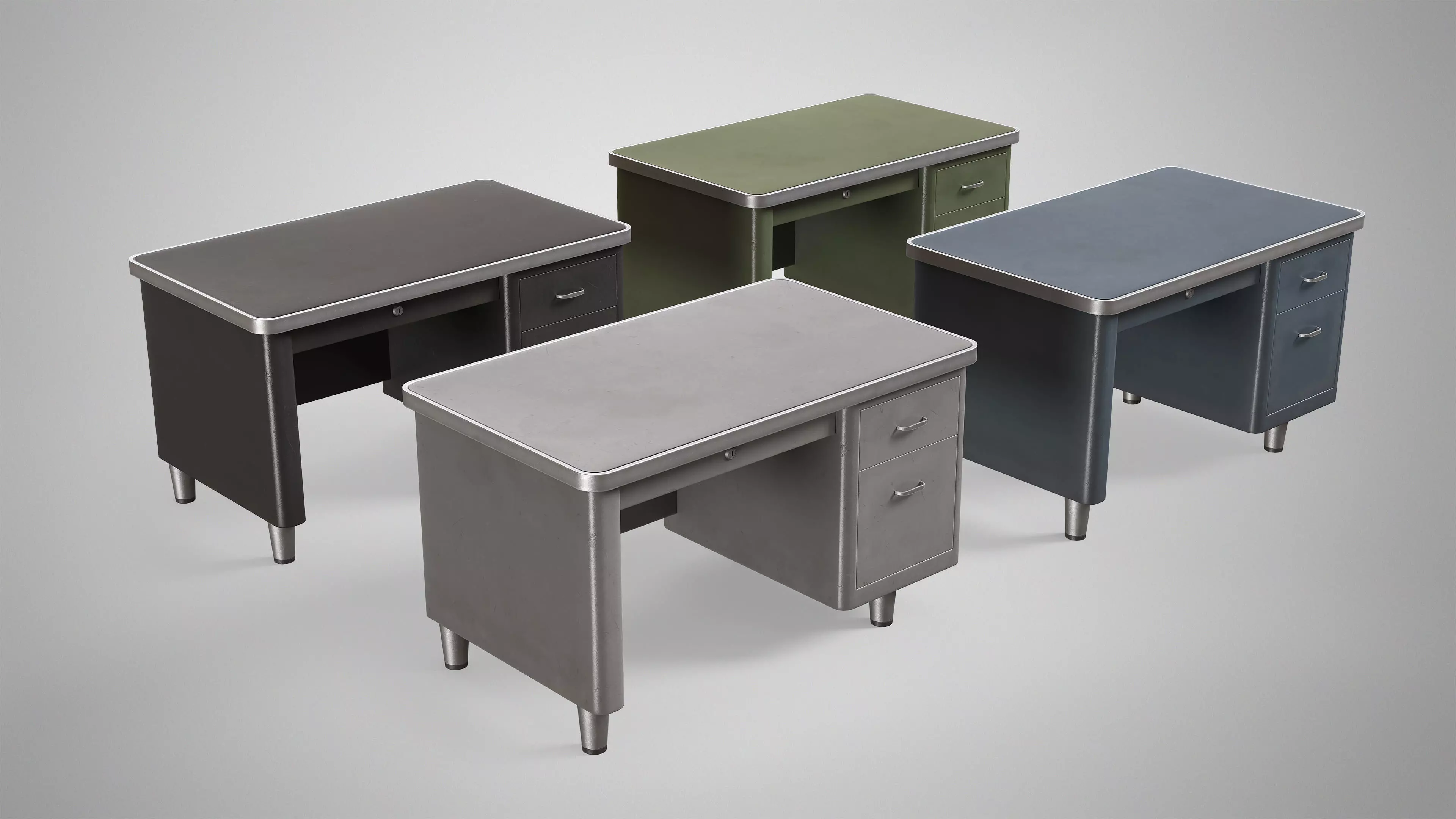 Retro Office Table - Vintage Office Desk Gameready AAA Low-poly 3D model_2