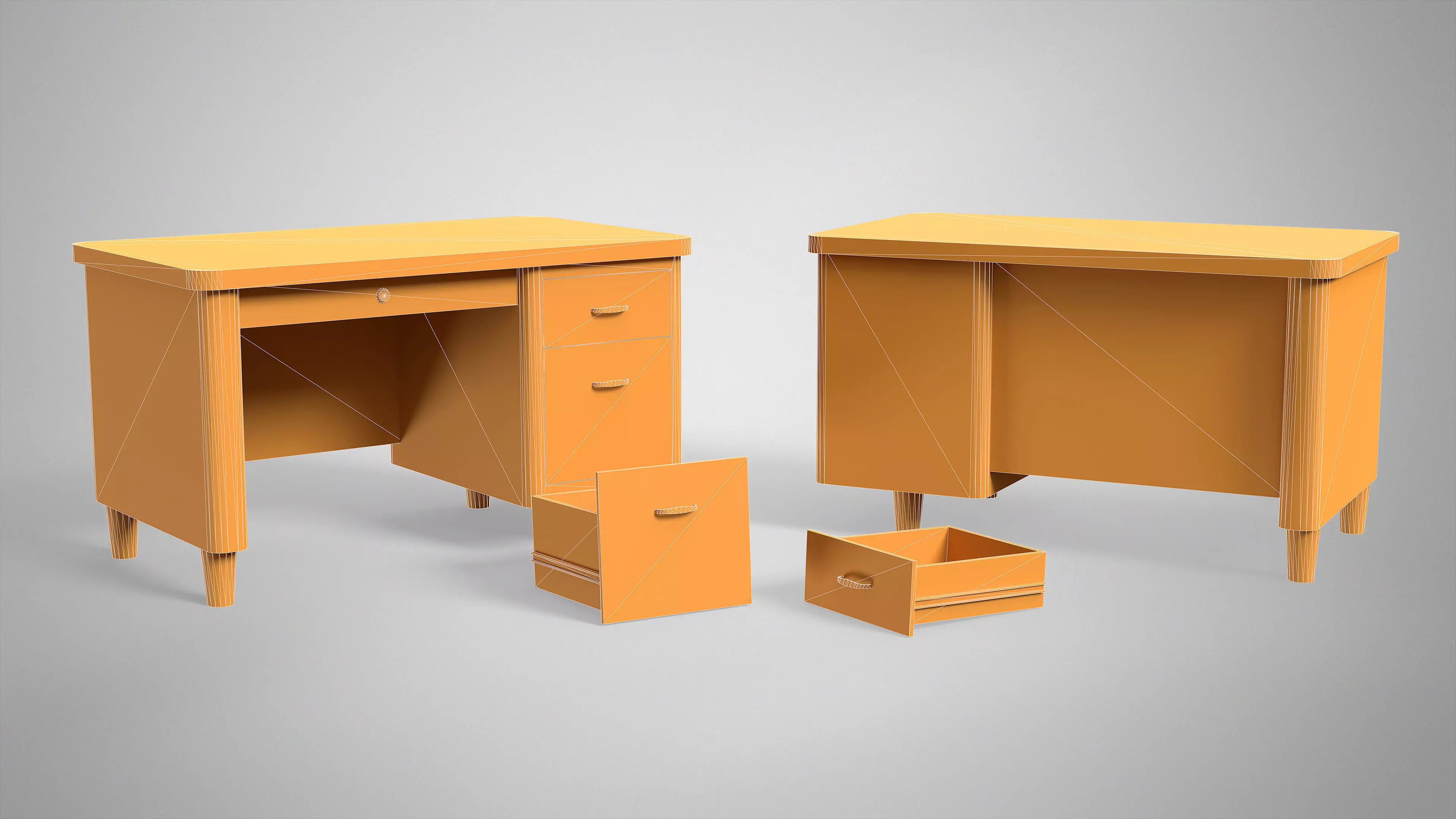 Retro Office Table - Vintage Office Desk Gameready AAA Low-poly 3D model_10