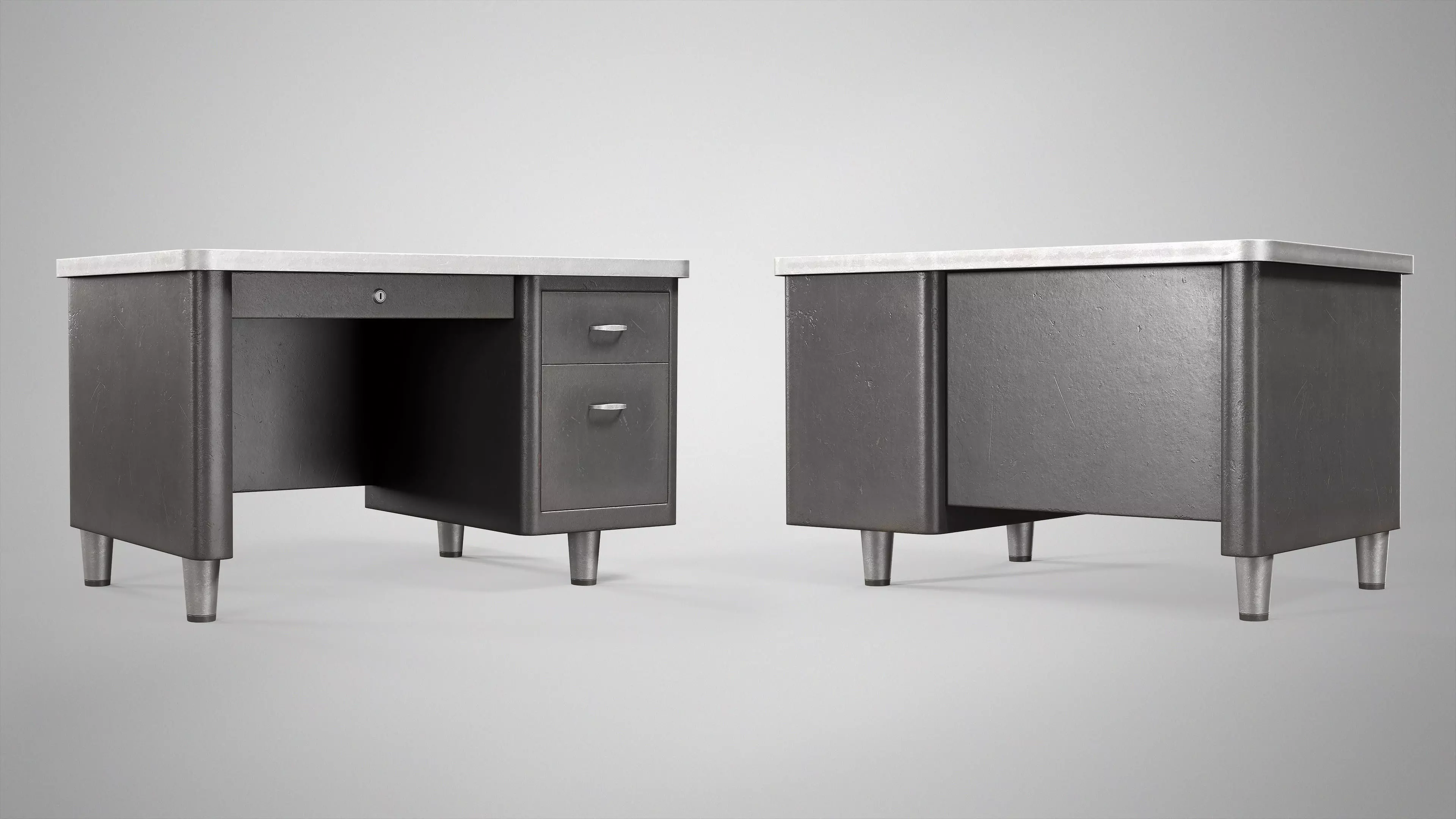 Retro Office Table - Vintage Office Desk Gameready AAA Low-poly 3D model_7