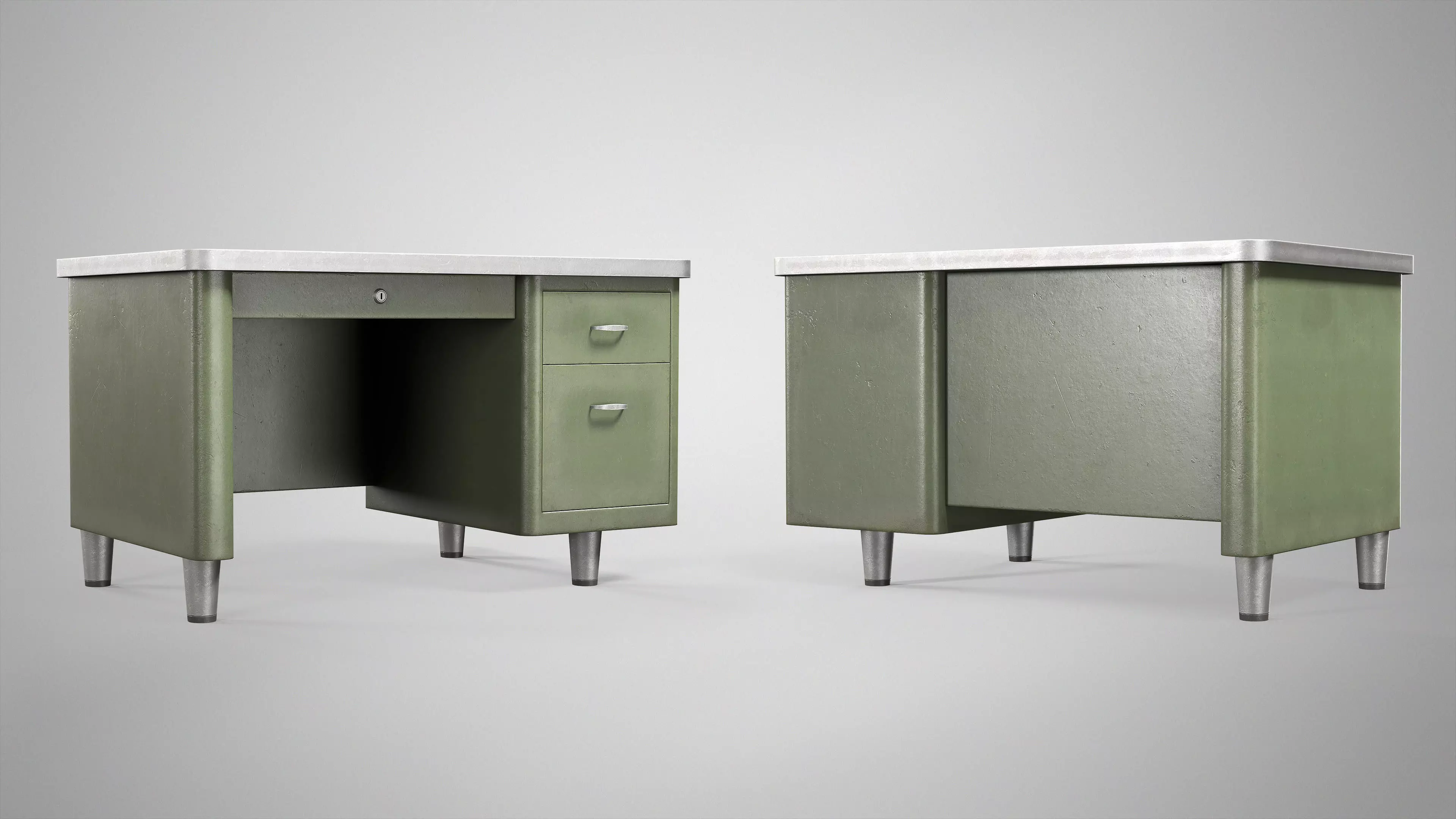 Retro Office Table - Vintage Office Desk Gameready AAA Low-poly 3D model_8