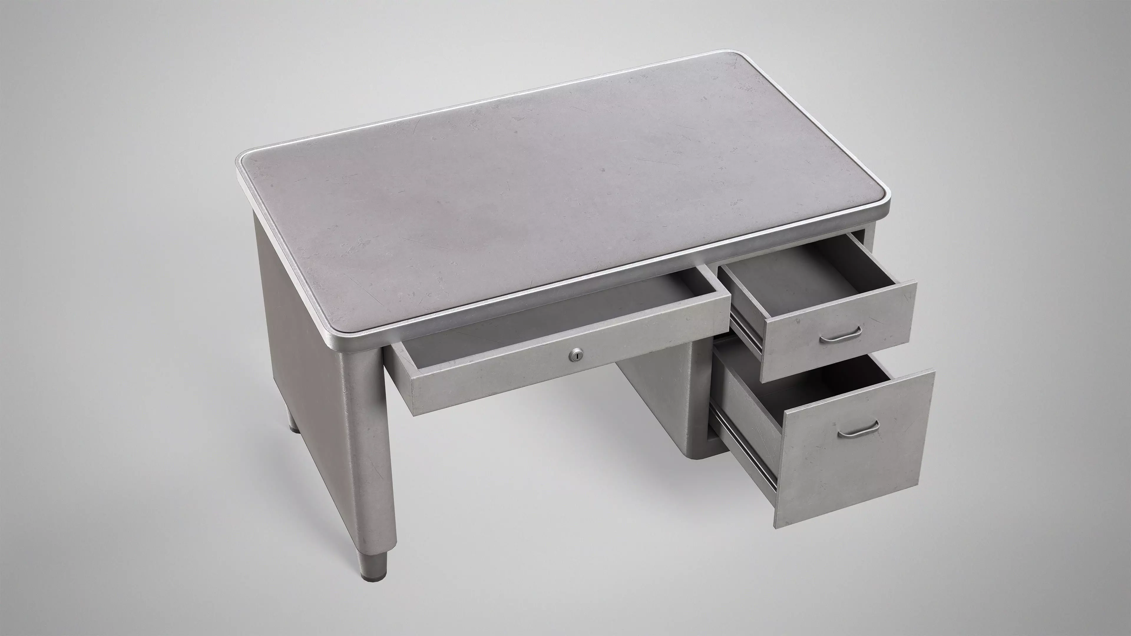 Retro Office Table - Vintage Office Desk Gameready AAA Low-poly 3D model_6