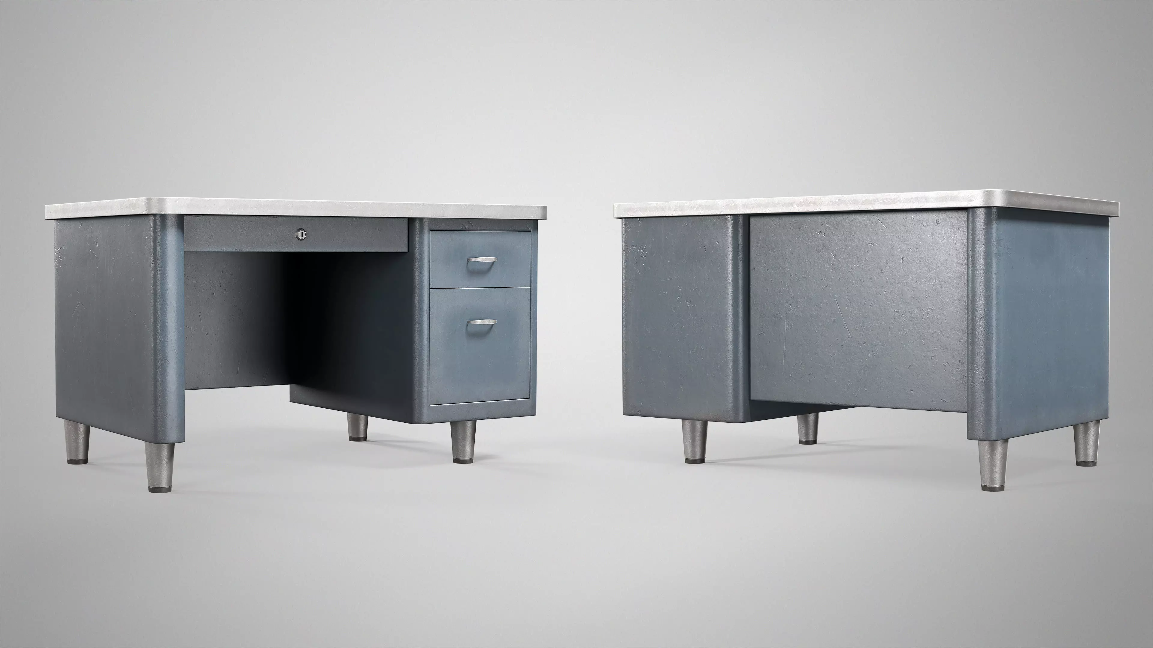 Retro Office Table - Vintage Office Desk Gameready AAA Low-poly 3D model_9