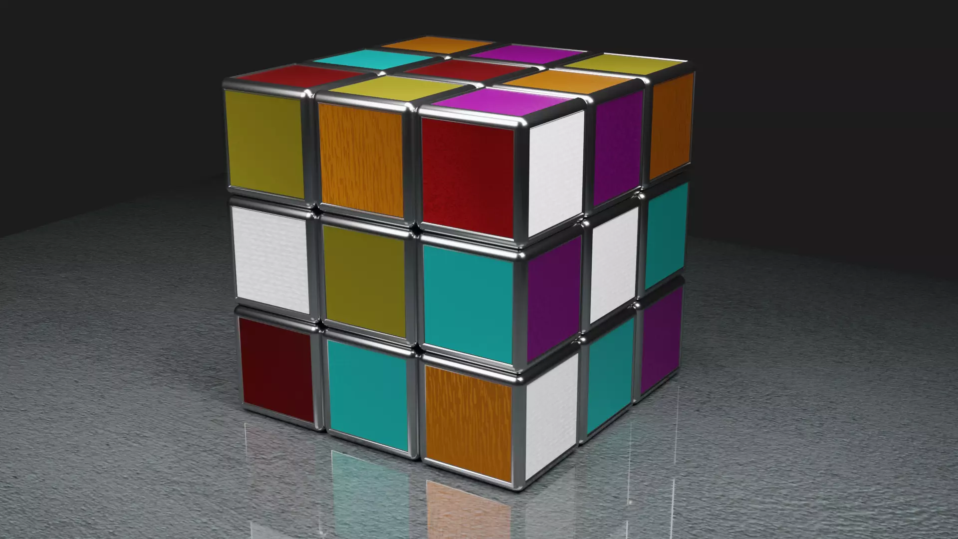 metal rubiks cube Low-poly 3D model_0