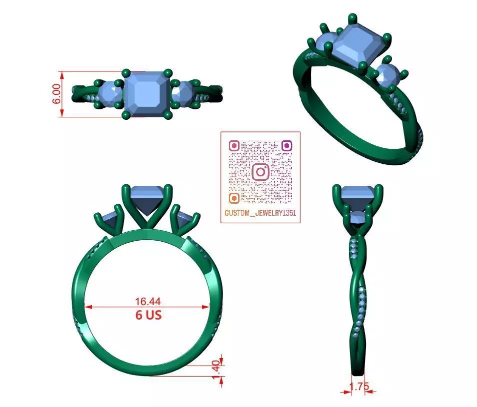 Solitaire ring 3D print model_5