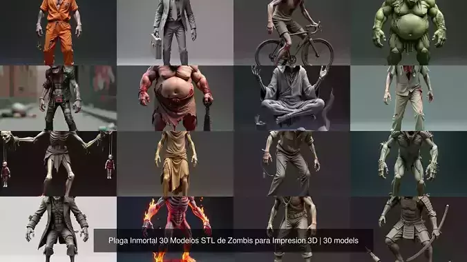 Plaga Inmortal 30 Modelos STL de Zombis para Impresion 3D