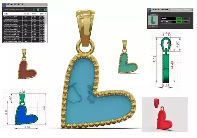 Heart Shape stl 3dm Gold Plate gp0486