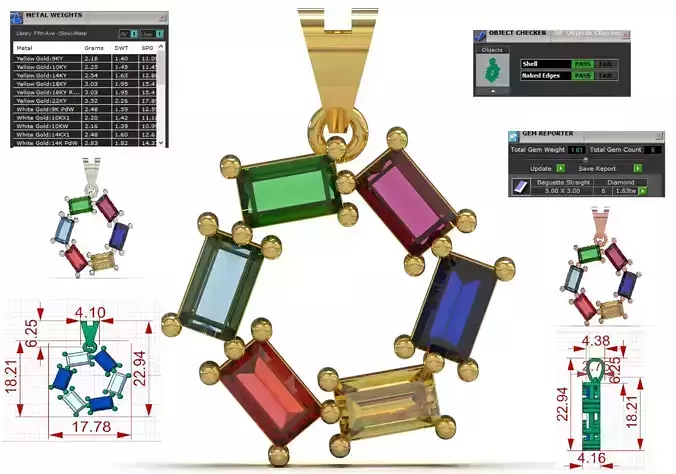 Stl 3dm Gold Plate with Colored Gemstones Model jp0345