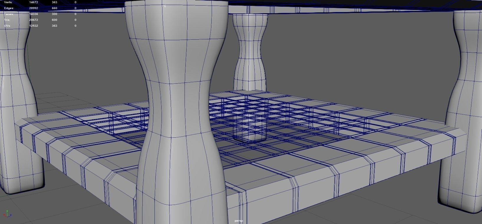 Wood And Glass Coffee Table Low-poly 3D model_5