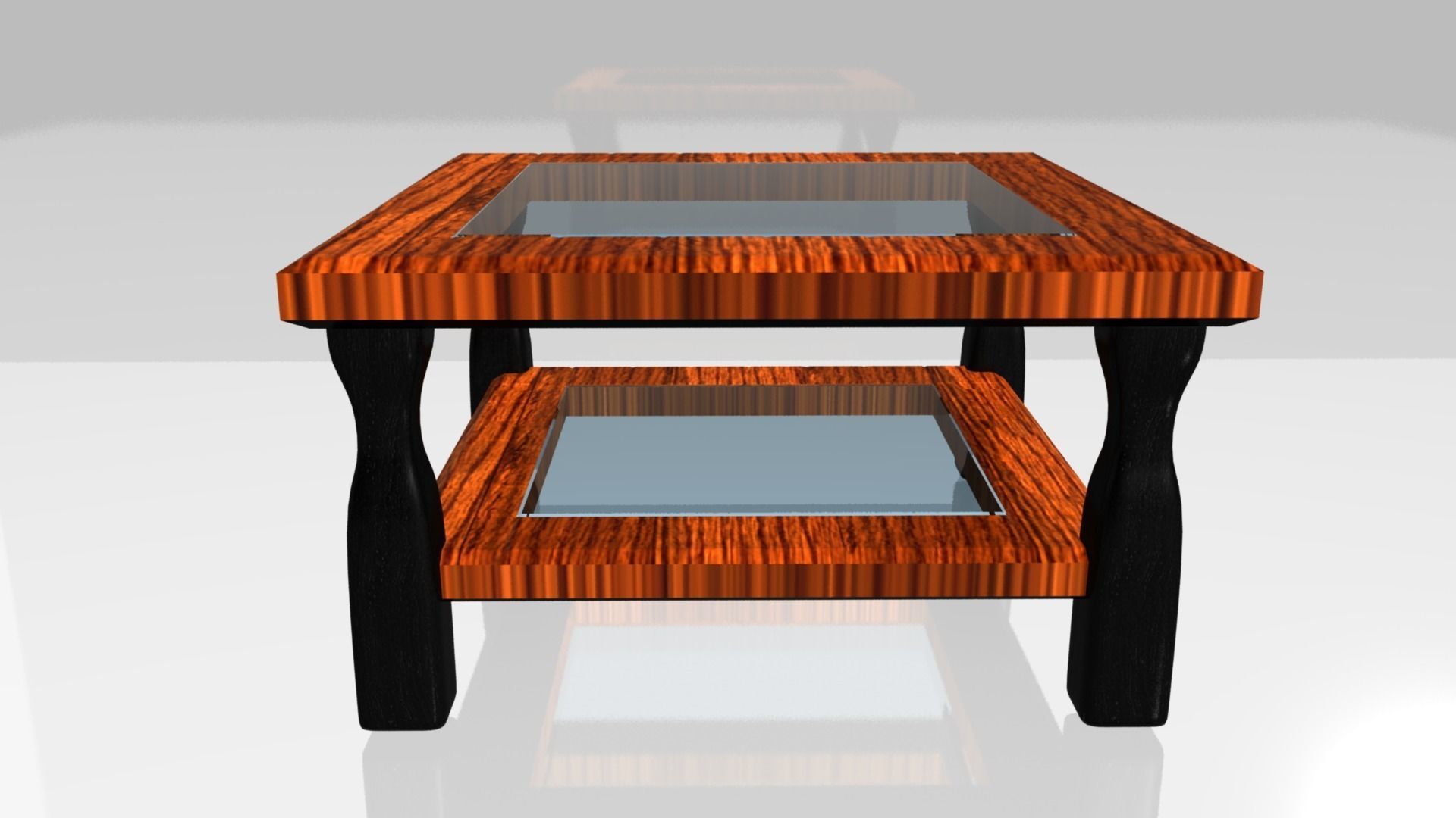Wood And Glass Coffee Table Low-poly 3D model_0