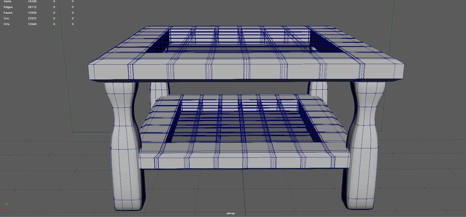 Wood And Glass Coffee Table Low-poly 3D model_1