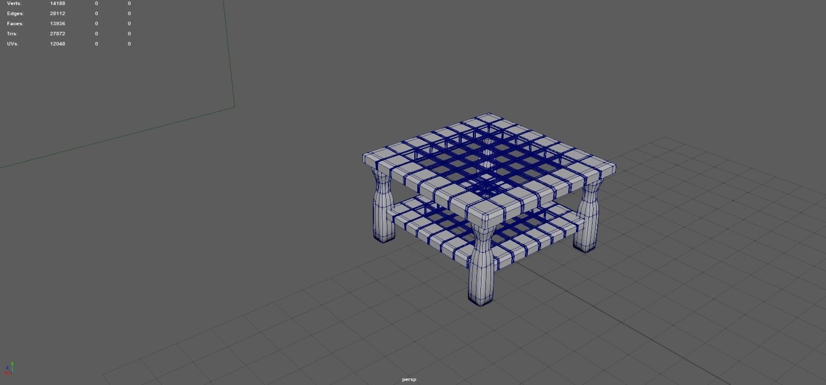 Wood And Glass Coffee Table Low-poly 3D model_3