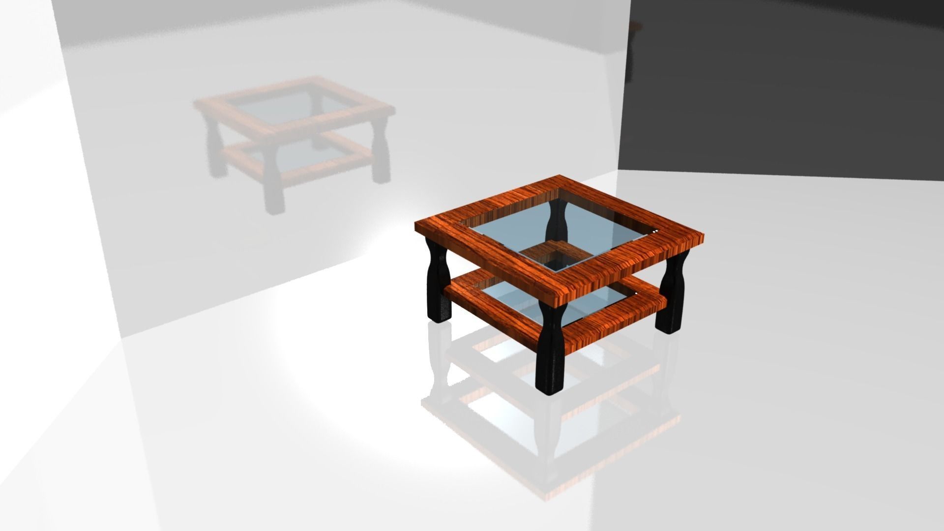 Wood And Glass Coffee Table Low-poly 3D model_2