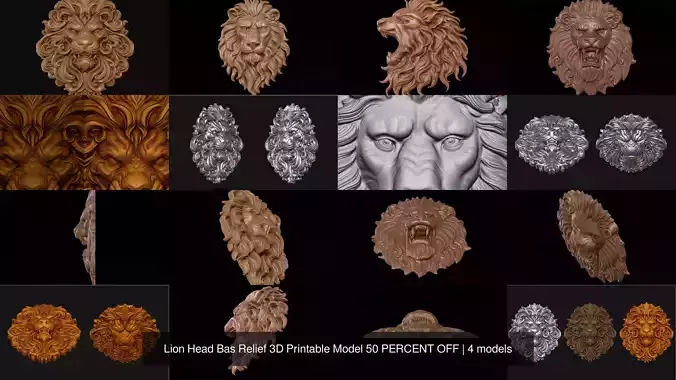 Lion Head Bas Relief 3D Printable Model 50 PERCENT OFF