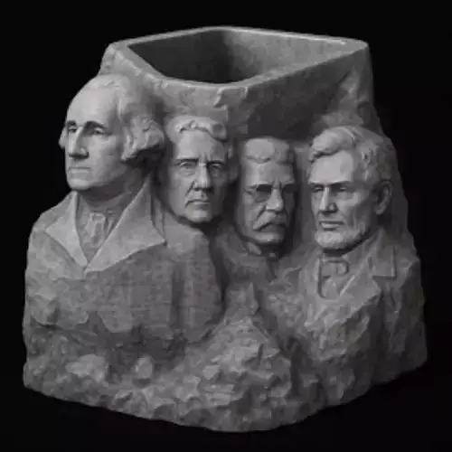 Marble Pen Holder with Majestic Faces of Mount Rushmore