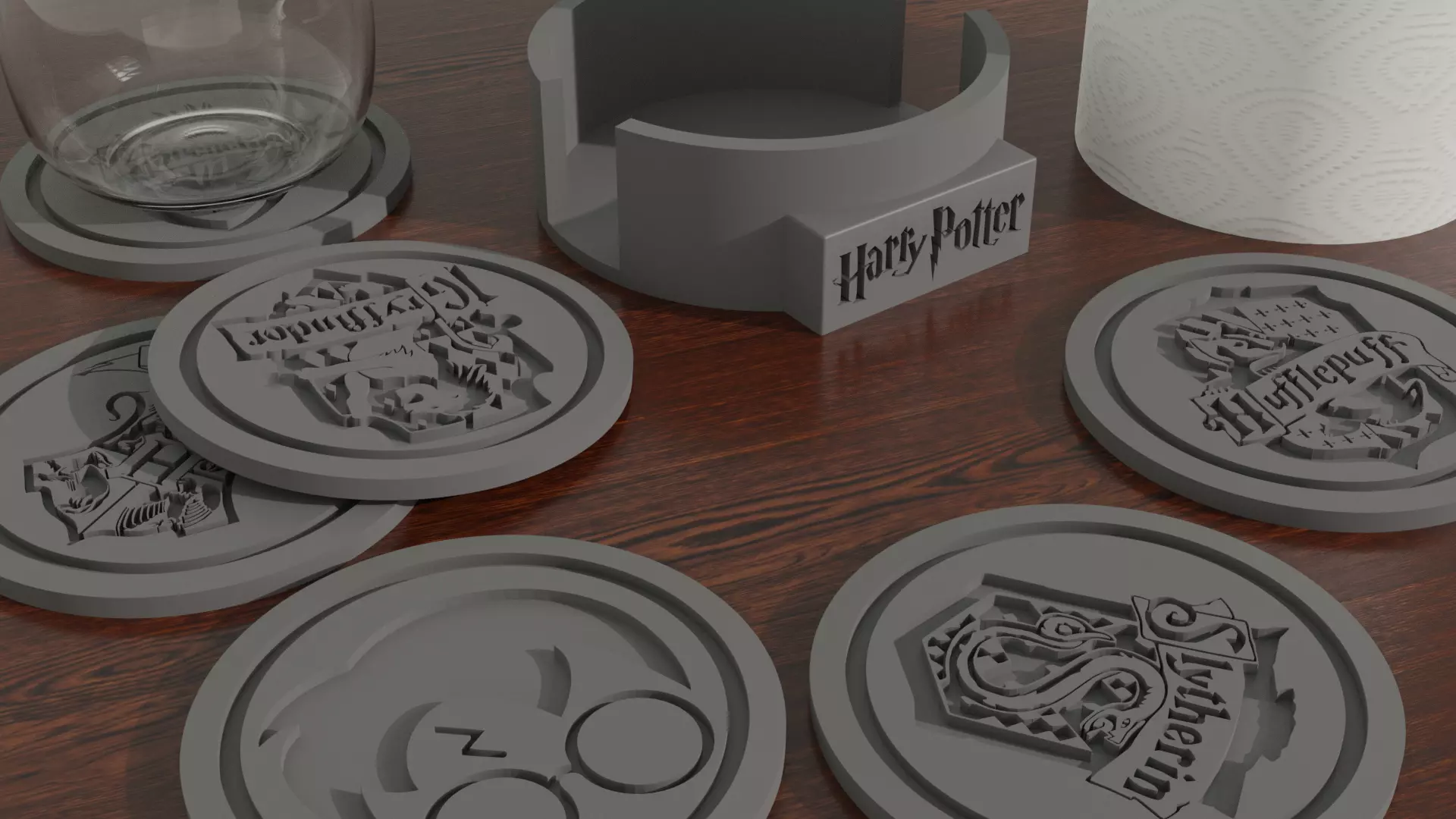 Harry Potter Coaster Set 6 STL Files Custom Hogwarts Case   3D print model_0