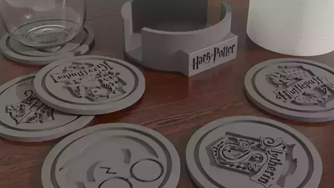 Harry Potter Coaster Set 6 STL Files Custom Hogwarts Case  