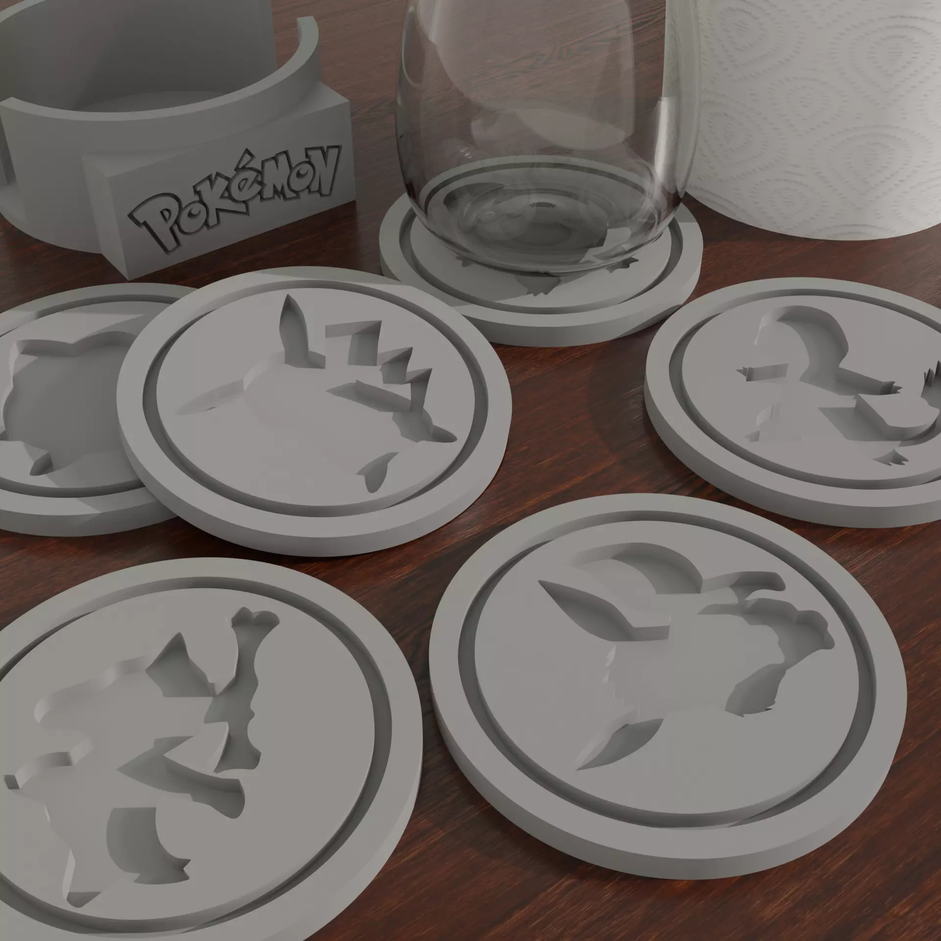 Pokemon Coaster Set 6 STL Files Custom Case 3D print model_0