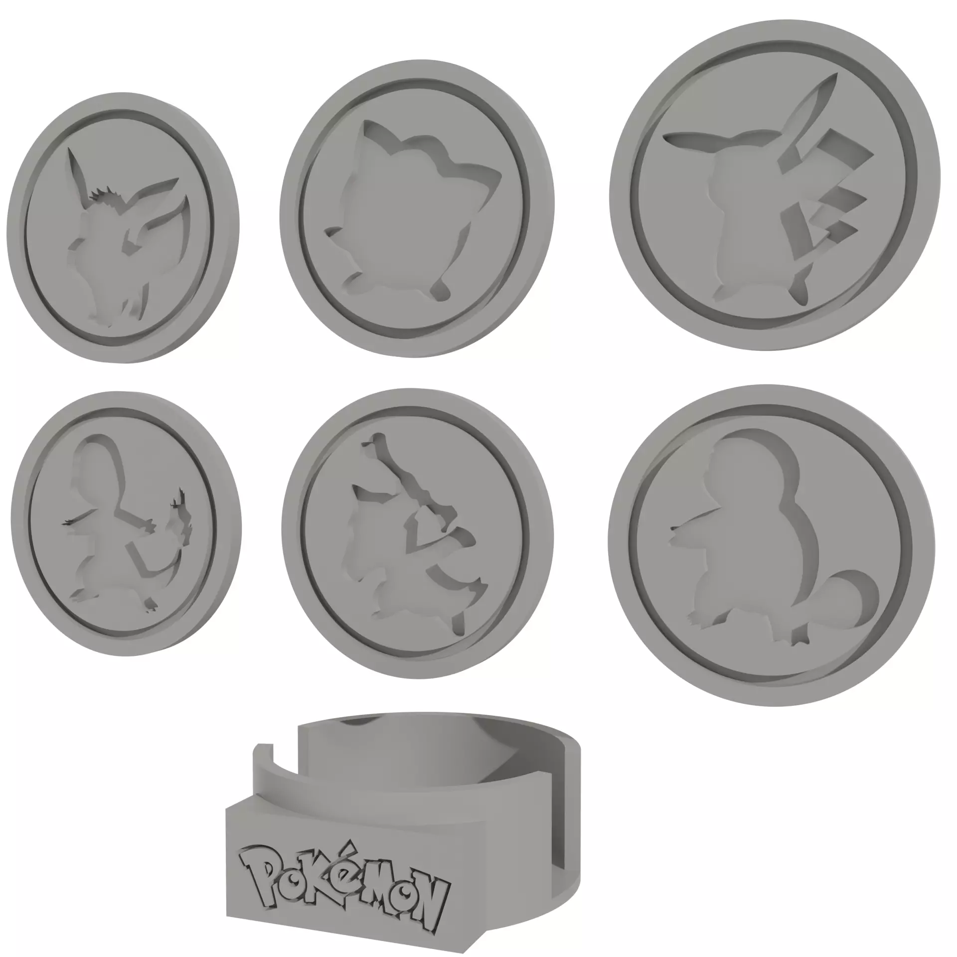 Pokemon Coaster Set 6 STL Files Custom Case 3D print model_1