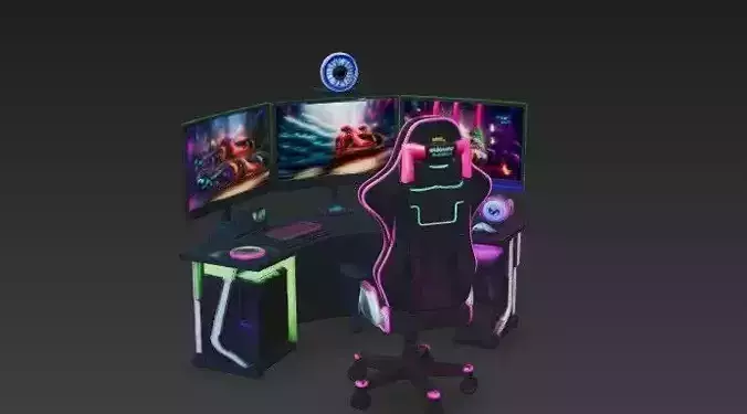 Next-Gen RGB Corner Gaming Setup 3D Model - LED Gam  Accessories