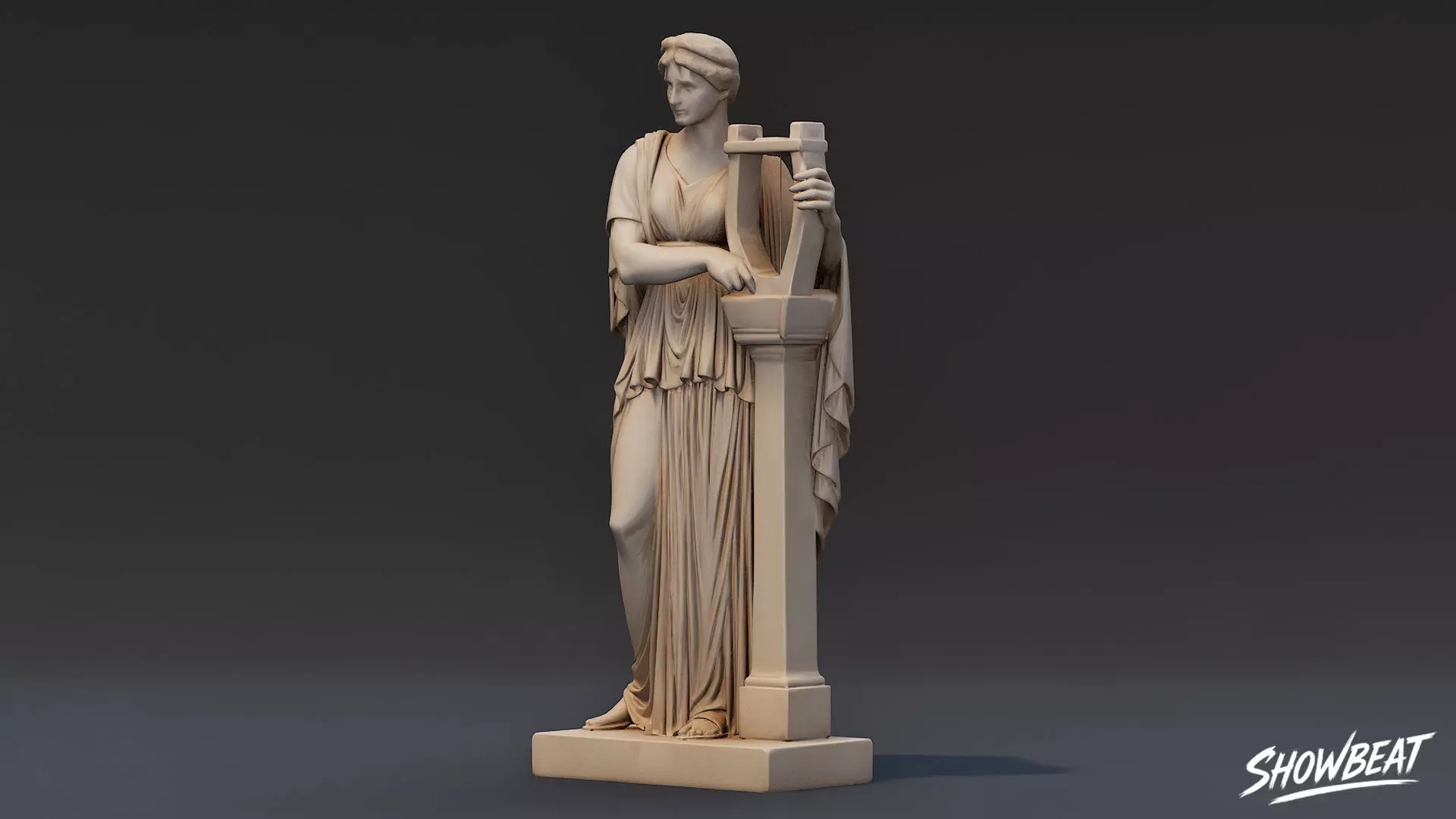 Muse with Lyre Statue Low-poly 3D model_2