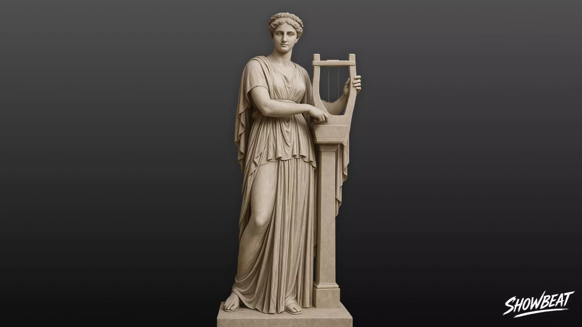 Muse with Lyre Statue Low-poly 3D model_0