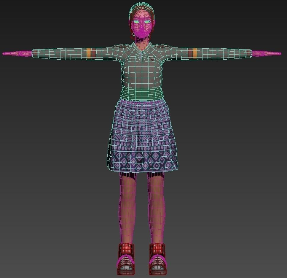 Human Female Character Tif Low-poly 3D model_9
