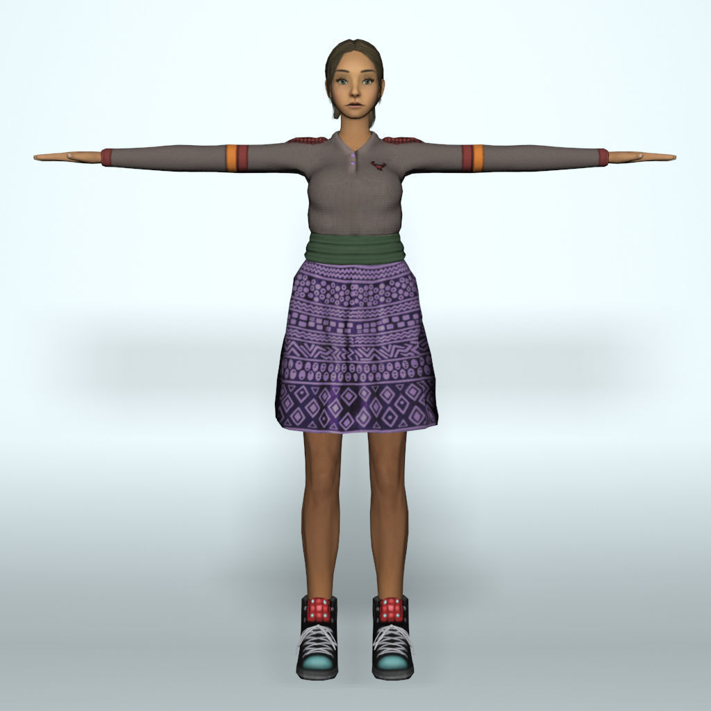 Human Female Character Tif Low-poly 3D model_7