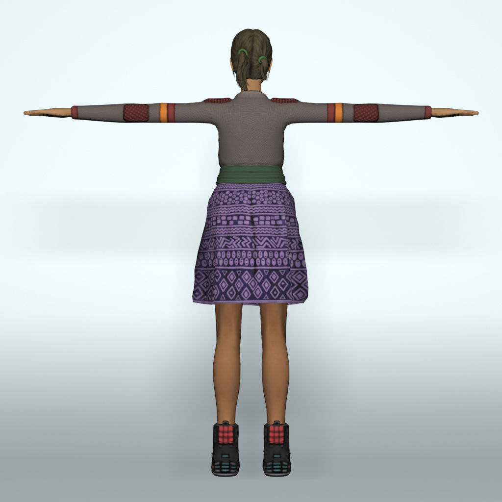 Human Female Character Tif Low-poly 3D model_8