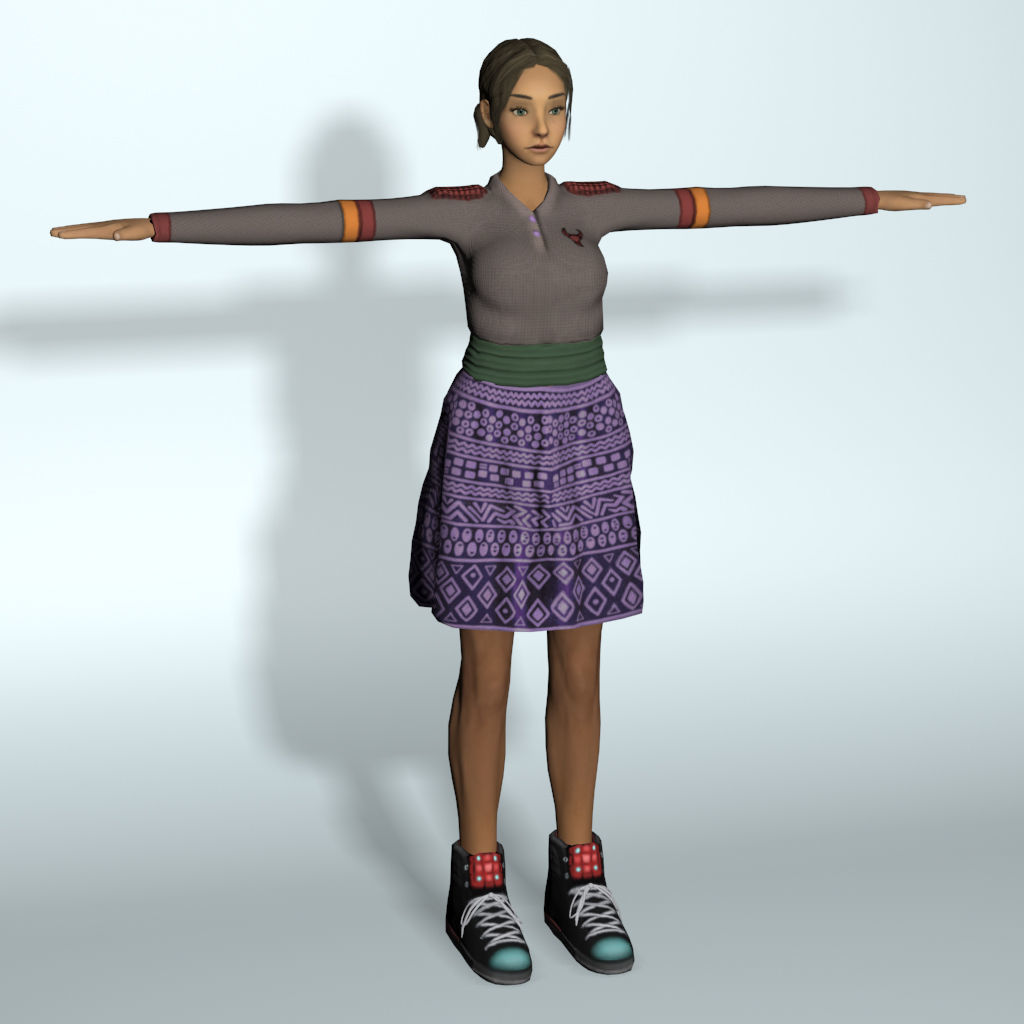 Human Female Character Tif Low-poly 3D model_2