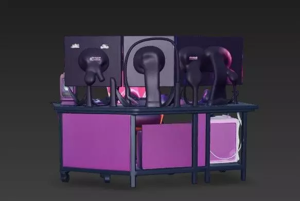 RGB Corner Gaming Setup 3D Model - Triple Monitor Desk 3D model_4