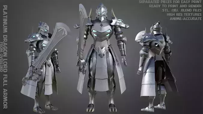 Overlord Platinum Dragon Lord Full Armor and Sword for Cosplay 3D Model Collection