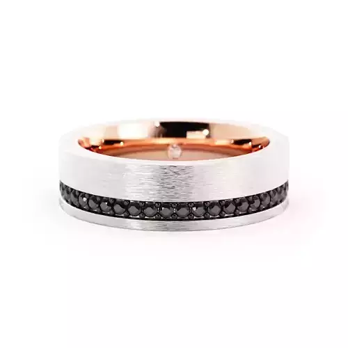 Mens Wedding Band Ring 3DM with Rendering Two Tone Black Diamond