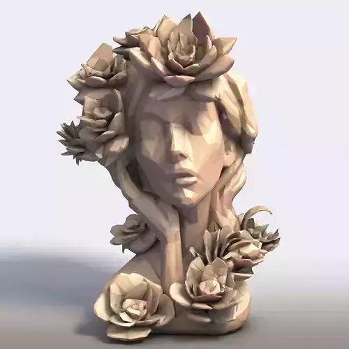 Floral Woman Bust  Low Poly Art Sculpture   3D print model